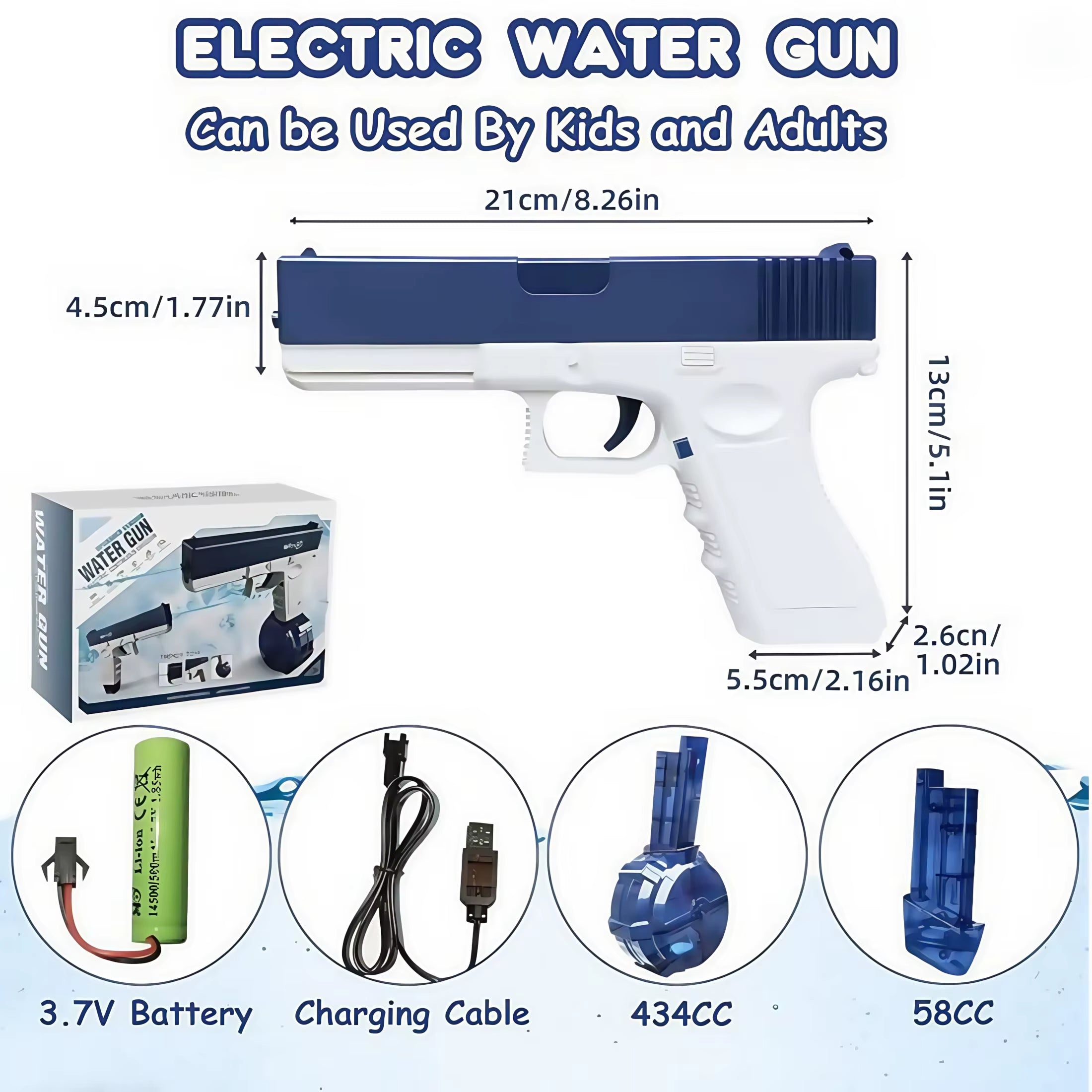 Blue Electric Water Guns for Kids & Adults - High-Pressure Auto Spray for Pool, Beach, Outdoor Fun